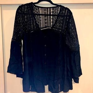 Ladies black boho lace top size XL
